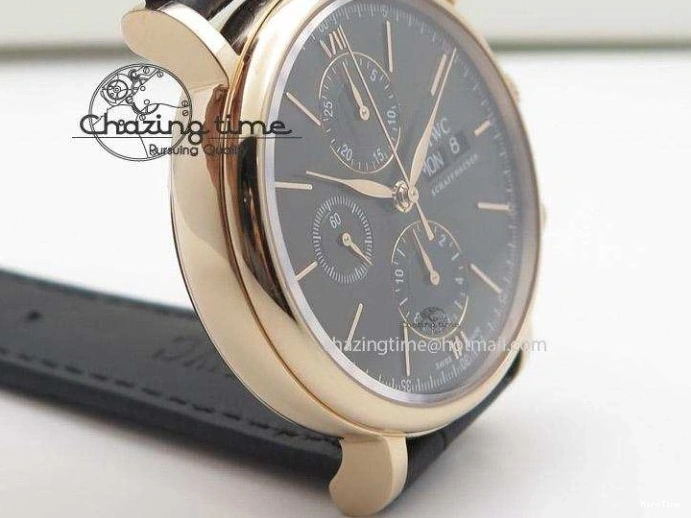 MIROTIME 0508 Portofino Chrono RG Black Dial on Black Leather Strap A HighPerformance 7389